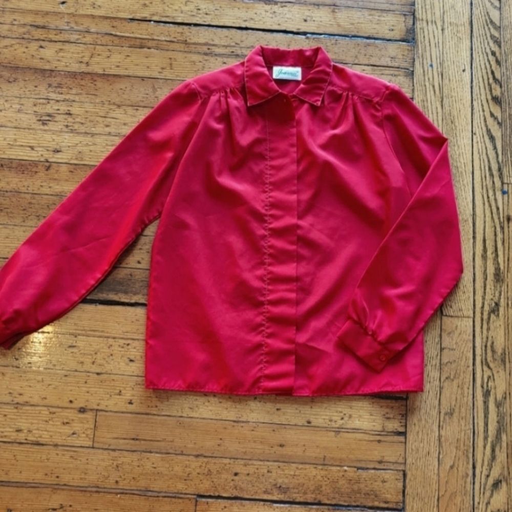 Joanna Vintage Polyester Button Down Red Size 8‎